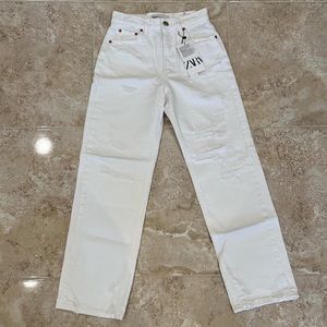 Zara White High Waisted Straight Leg Mom Jeans